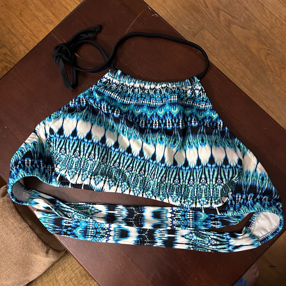 Venus Blue and Black Patterned Halter Top small